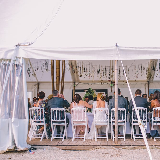 Marquee Reception with Hanging Flower Stem Decor | Blush Outdoor Destination Wedding at Chateau de Séréville, France  |  Story + Colour Photography
