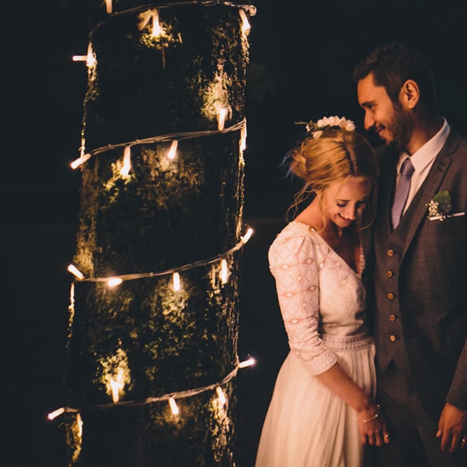 Fairy Light Wedding Decor | Bride in Marie Laporte Wedding Dress | Groom in Father &amp; Sons Blue Suit | Blush Outdoor Destination Wedding at Chateau de Séréville, France  |  Story + Colour Photography