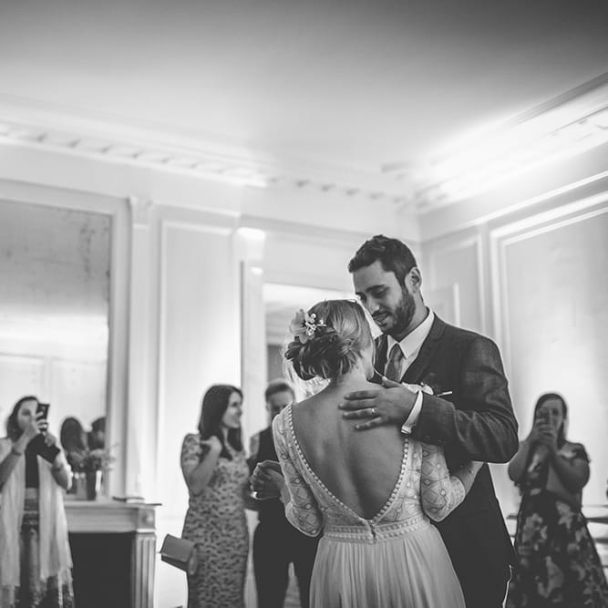 First Dance | Bride in Marie Laporte Wedding Dress | Groom in Father &amp; Sons Blue Suit | Blush Outdoor Destination Wedding at Chateau de Séréville, France  |  Story + Colour Photography