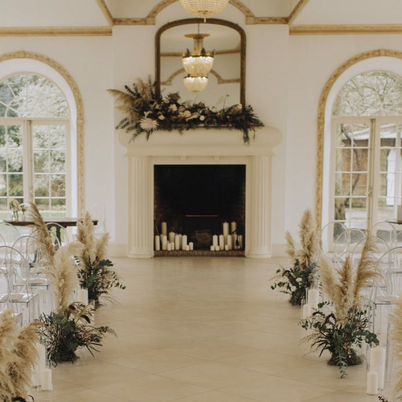 Pampas Grass and Foliage Aisle Wedding Flowers at Northbrook Park Wedding Venue