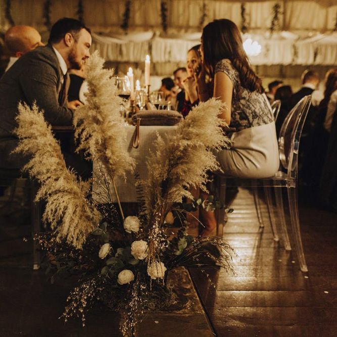 Trestle Table Floral Arrangement with Pampas Grass
