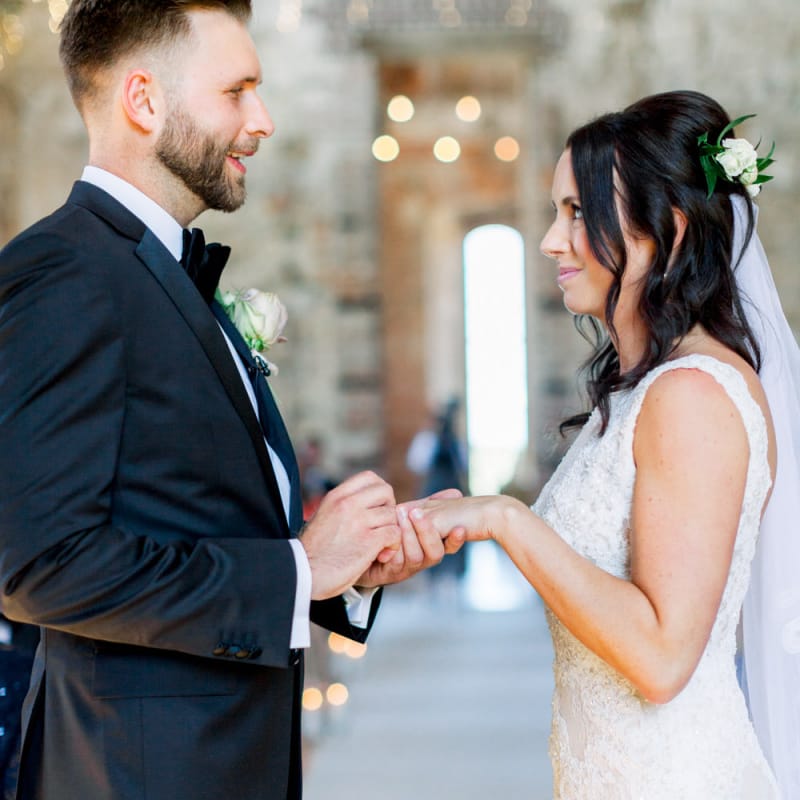 Bride and groom exchange rings