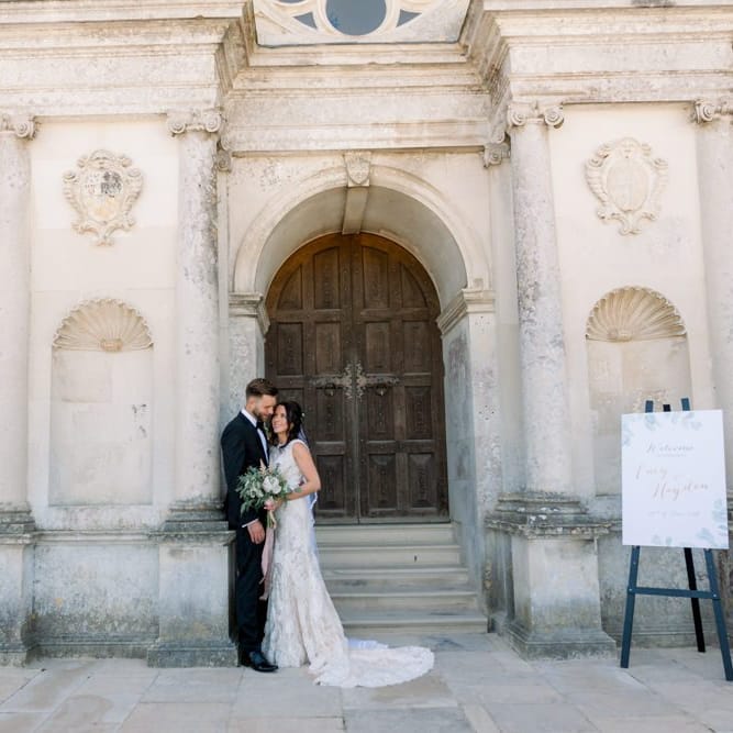 Bride and groom at black tie wedding