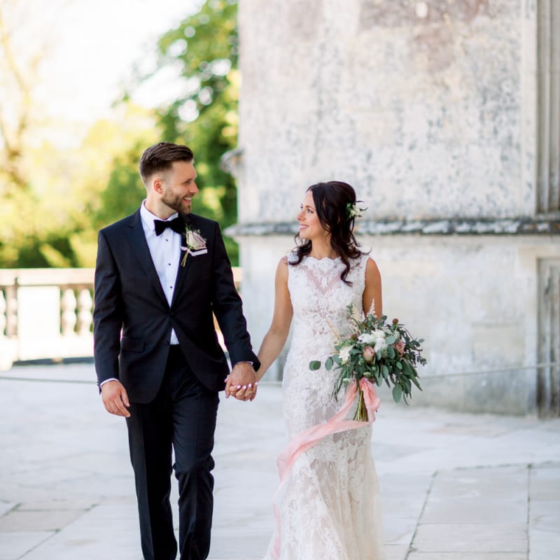 Bride and groom at Lulworth Castle wedding