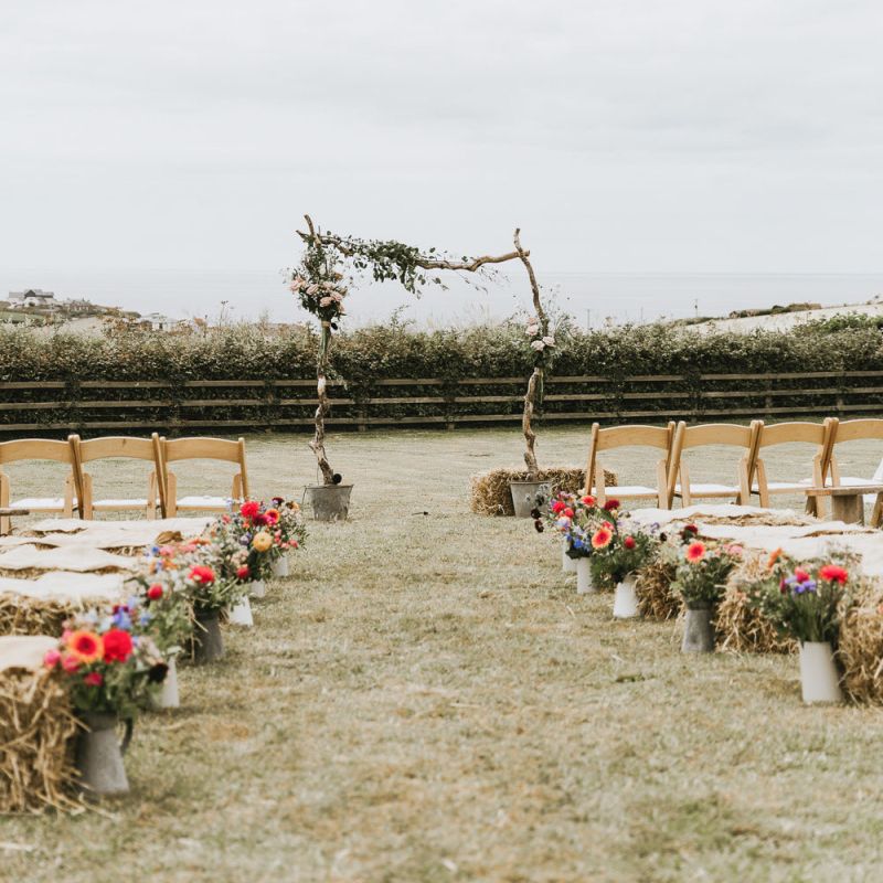 Aisle and altar decor at outdoor wedding