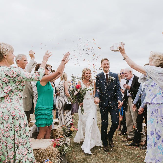 Confetti exit for bride and groom