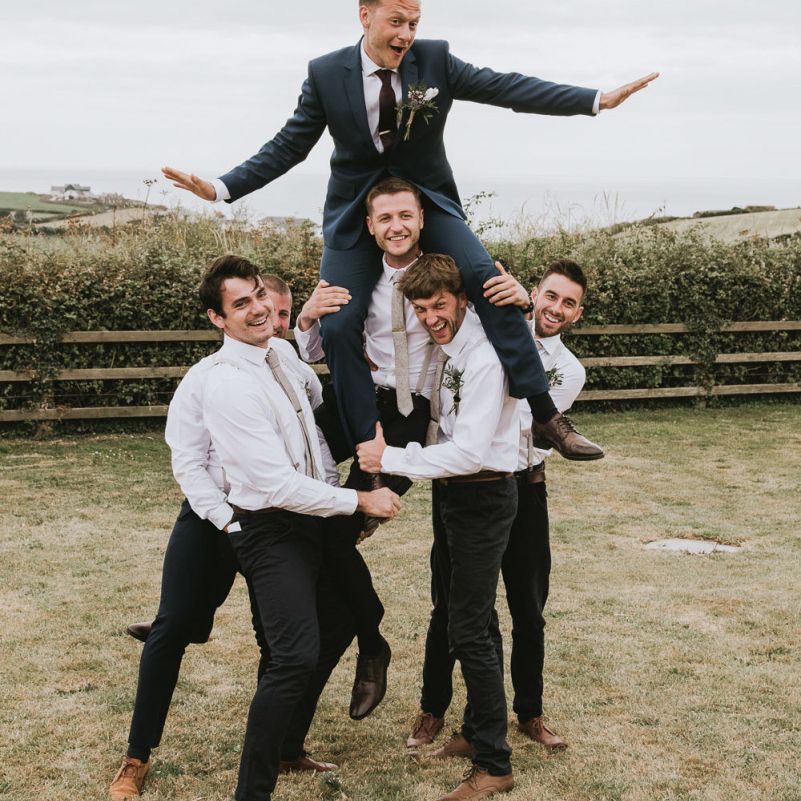 Groomsmen in matching outfits at vegan wedding