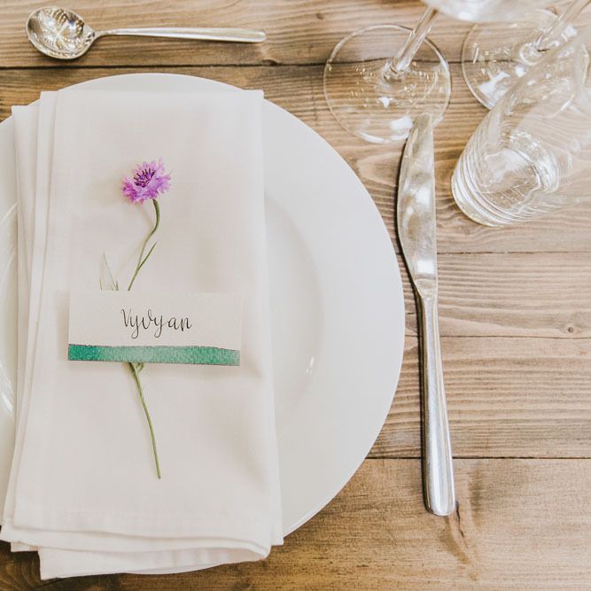 Wildflower place setting at vegan wedding