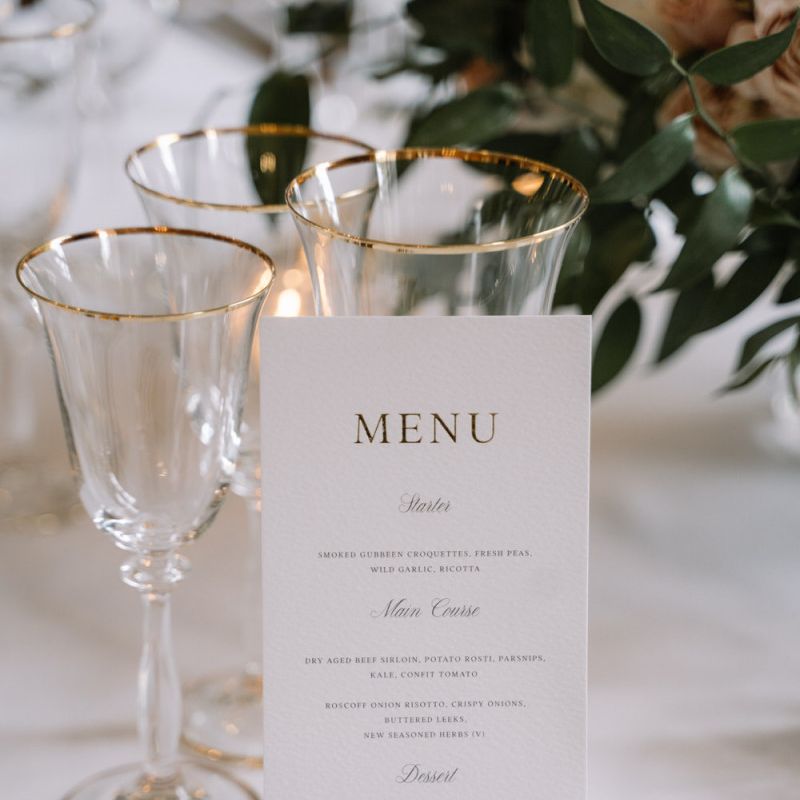 Menu card for Aynhoe Park wedding