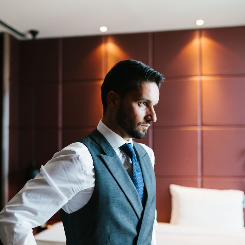 Stylish Wedding Dress with beautiful Back Detail from Beba’s Closet, for a Destination Wedding at Castillo de Viñuelas in Madrid, Spain | Lorena San José Photography