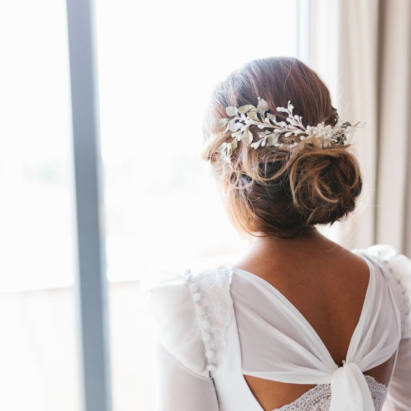 Stylish Wedding Dress with beautiful Back Detail from Beba’s Closet, for a Destination Wedding at Castillo de Viñuelas in Madrid, Spain | Lorena San José Photography