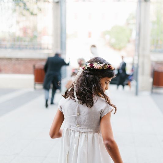 Stylish Wedding Dress with beautiful Back Detail from Beba’s Closet, for a Destination Wedding at Castillo de Viñuelas in Madrid, Spain | Lorena San José Photography