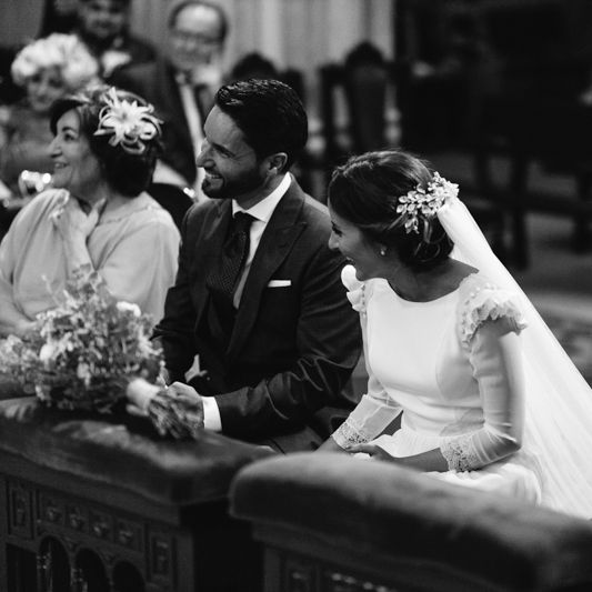 Stylish Wedding Dress with beautiful Back Detail from Beba’s Closet, for a Destination Wedding at Castillo de Viñuelas in Madrid, Spain | Lorena San José Photography