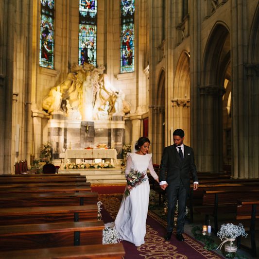 Stylish Wedding Dress with beautiful Back Detail from Beba’s Closet, for a Destination Wedding at Castillo de Viñuelas in Madrid, Spain | Lorena San José Photography