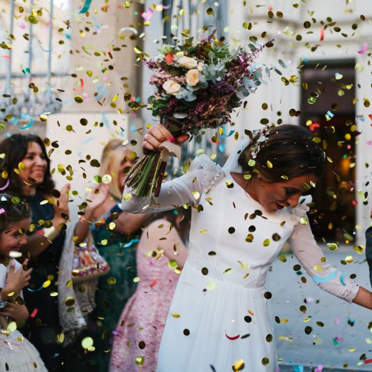 Stylish Wedding Dress with beautiful Back Detail from Beba’s Closet, for a Destination Wedding at Castillo de Viñuelas in Madrid, Spain | Lorena San José Photography