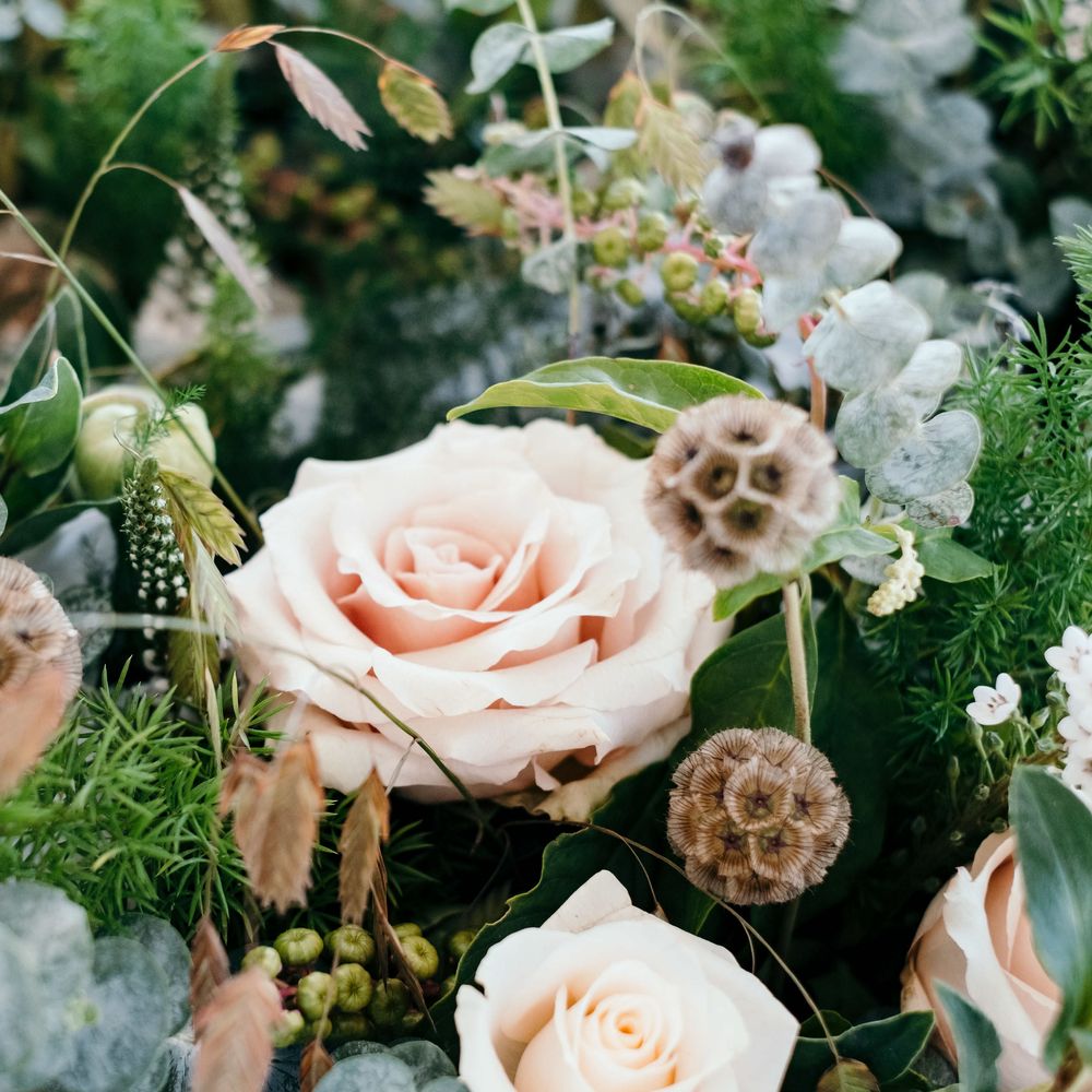 Blush Roses Bridal Bouquet. Enchanted Forest Theme | Florals and Foliage Installations by Eden by Claire | Quints of Jersey Stationery | Bride Wears Enzoani | Images by Max Burnett