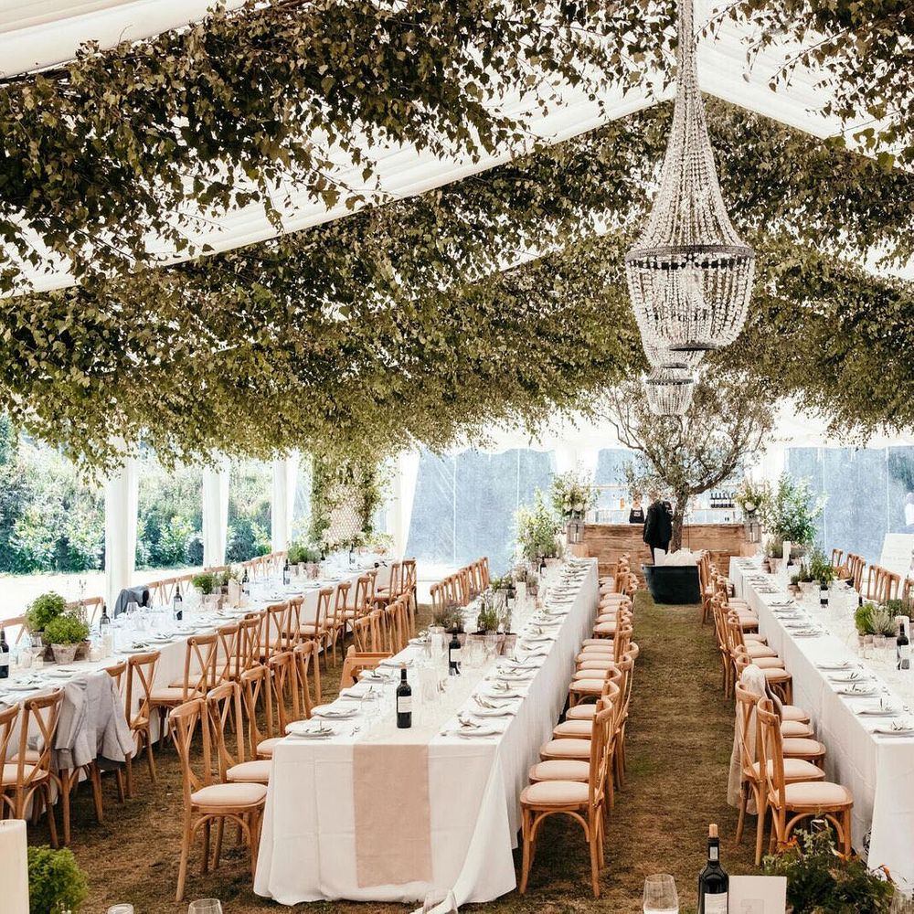 Greenery Foliage Installation for Marquee. Enchanted Forest Theme . Florals and Foliage Installations by Eden by Claire | Quints of Jersey Stationery | Bride Wears Enzoani | Images by Max Burnett