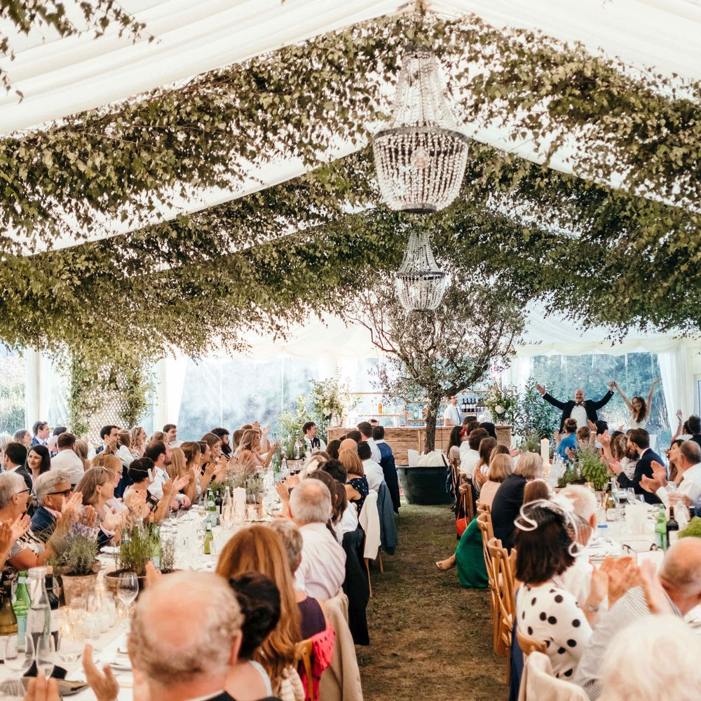 Greenery Foliage Installation for Marquee. Enchanted Forest Theme . Florals and Foliage Installations by Eden by Claire | Quints of Jersey Stationery | Bride Wears Enzoani | Images by Max Burnett