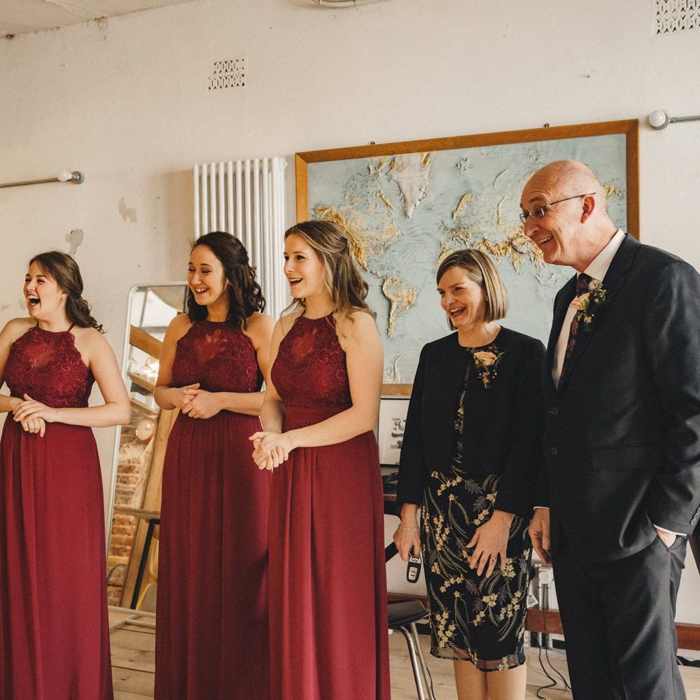 Bridesmaids first look on wedding morning