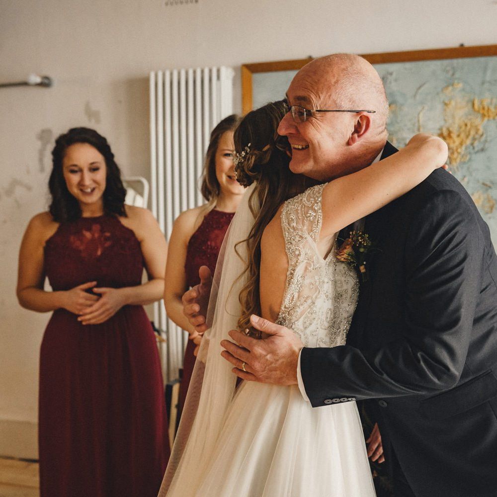 Father of the bride first look on wedding morning