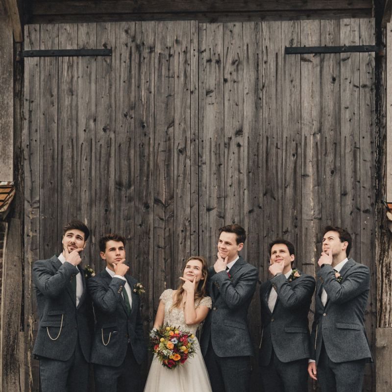 bride with the groomsmen