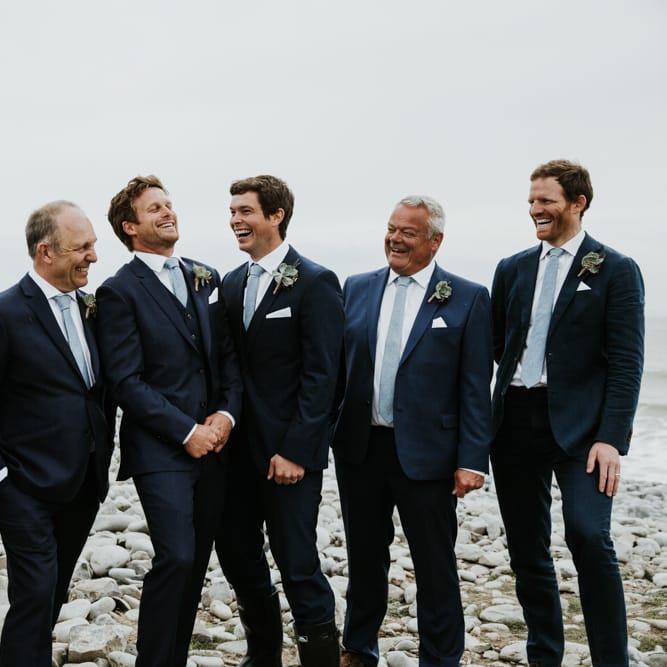 Groom &amp; Groomsmen In Navy Suits // Eco Friendly Budget Wedding At Slade Farm In Wales With Images From Francesca Hill Photographer