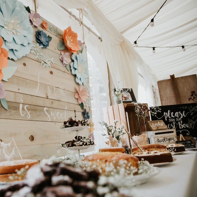 Cake Table For Wedding // Eco Friendly Budget Wedding At Slade Farm In Wales With Images From Francesca Hill Photographer