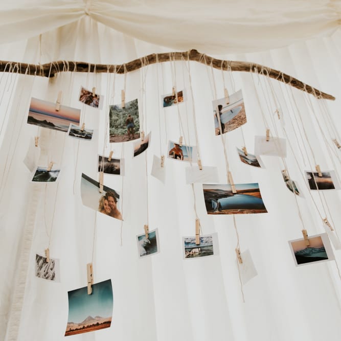 Photo Display For Wedding // Eco Friendly Budget Wedding At Slade Farm In Wales With Images From Francesca Hill Photographer