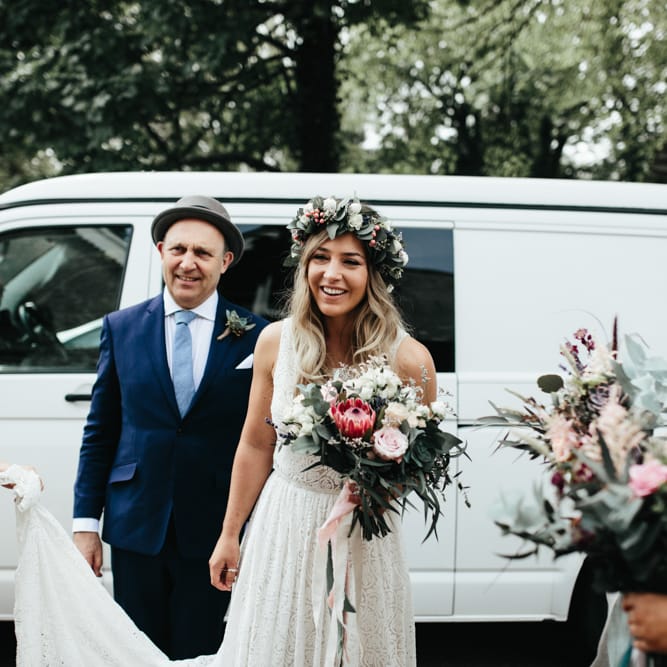 Bride In Floral Crown // Intimate Wedding Ceremony // Beach Wedding In Wales // Second Hand Wedding Dress For An Eco Friendly Budget Wedding At Slade Farm In Wales With Images From Francesca Hill Photographer