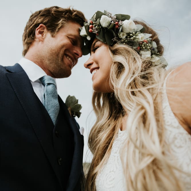 Bride In Floral Crown // Beach Wedding In Wales // Second Hand Wedding Dress For An Eco Friendly Budget Wedding At Slade Farm In Wales With Images From Francesca Hill Photographer