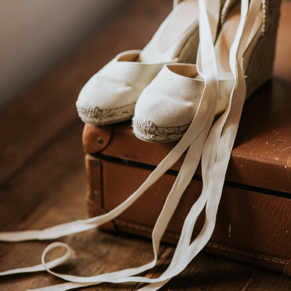 Espadrille Wedding Shoes | Outdoor Bohemian Destination Wedding at La Selva, Tuscany | Damien Milan Photography
