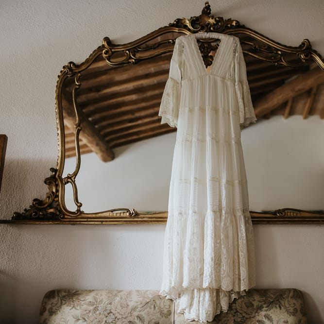Spell &amp; the Gypsy Collective Bell Sleeve Wedding Dress for an Outdoor Bohemian Wedding at La Selva, Tuscany | Damien Milan Photography