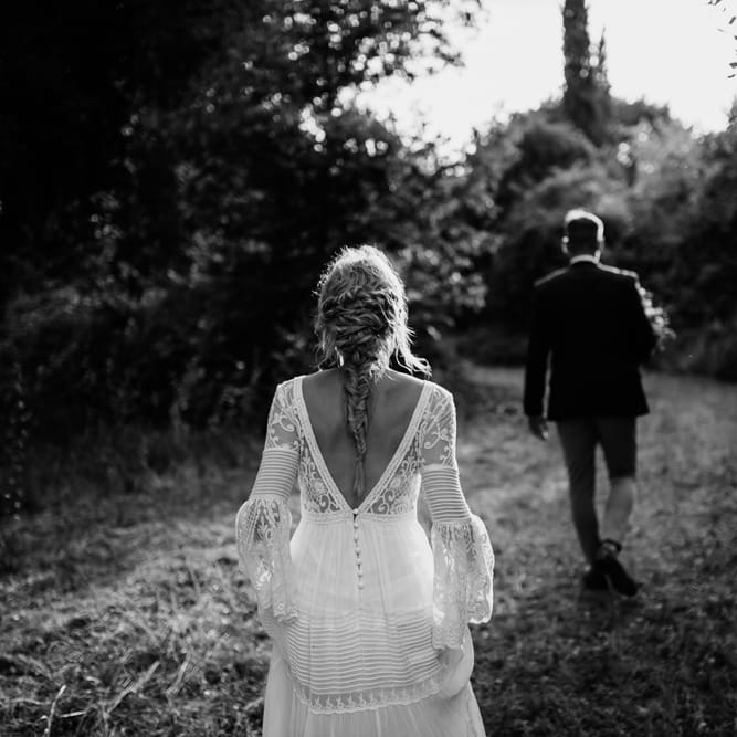 Bride in Spell &amp; the Gypsy Collective Bell Sleeve Wedding Dress | Groom in Chino's &amp; Blazer | Outdoor Bohemian Destination Wedding at La Selva, Tuscany | Damien Milan Photography