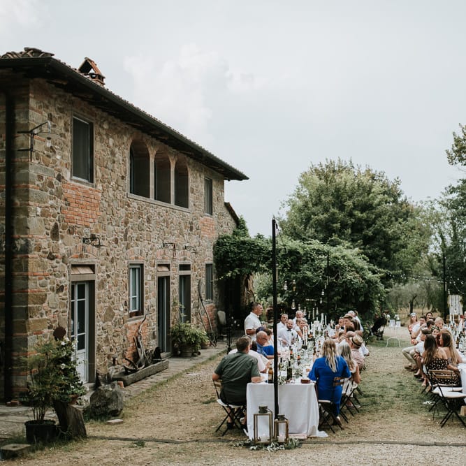 Festoon Lit Outdoor Reception | Bohemian Destination Wedding at La Selva, Tuscany | Damien Milan Photography