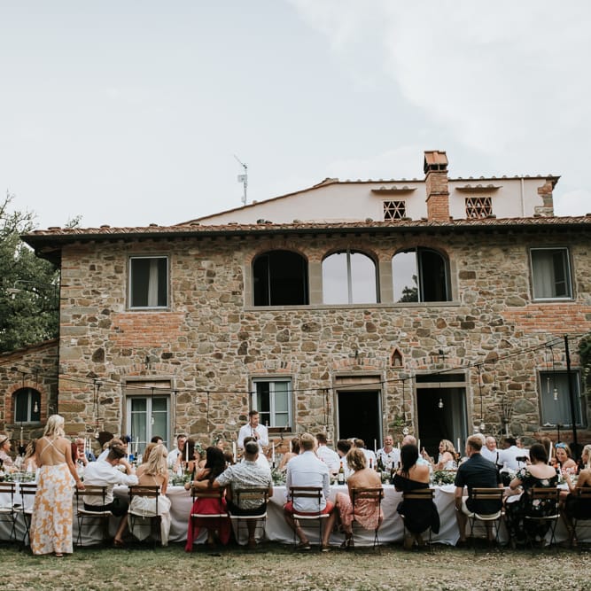 Festoon Lit Outdoor Reception | Bohemian Destination Wedding at La Selva, Tuscany | Damien Milan Photography