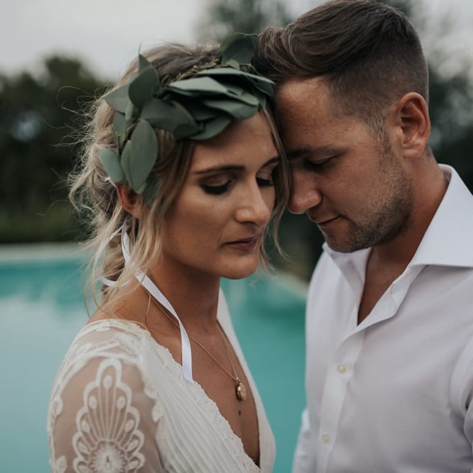 Bride in Spell &amp; the Gypsy Collective Bell Sleeve Wedding Dress | Groom in Chino's &amp; Blazer | Outdoor Bohemian Destination Wedding at La Selva, Tuscany | Damien Milan Photography