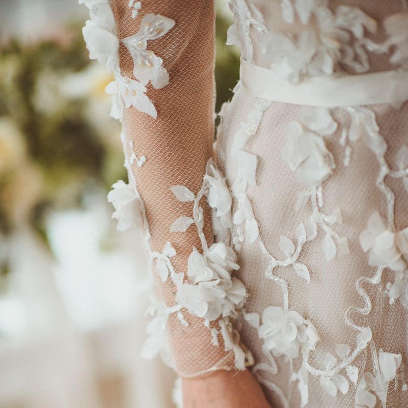 Intricate applique Marchesa bridal gown