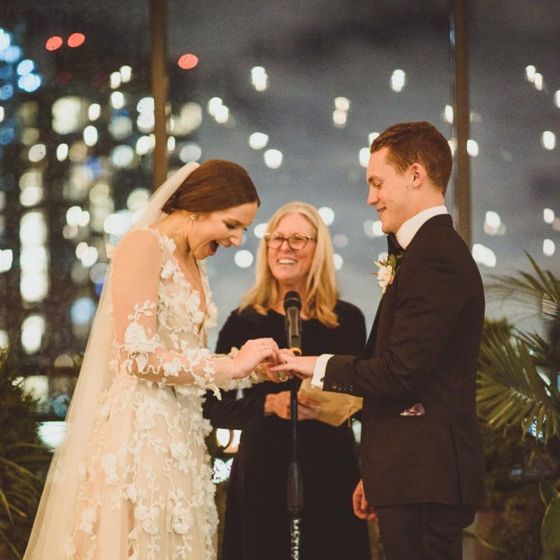 Bride in Marchesa bridal gown