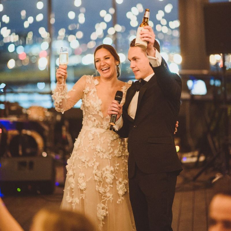 Bride and groom make a toast
