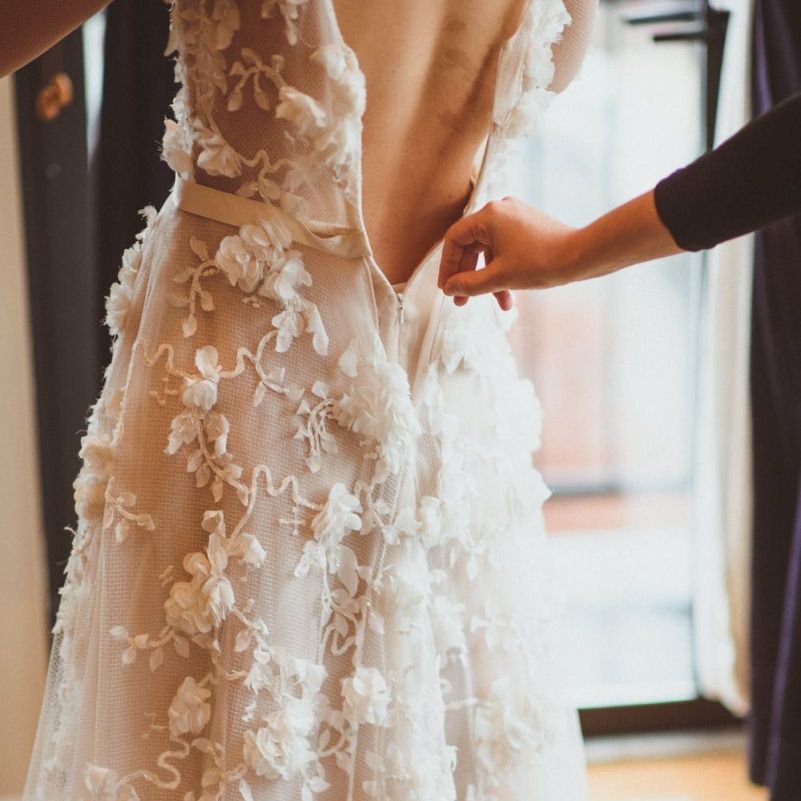 Marchesa bridal gown with appliqué detail