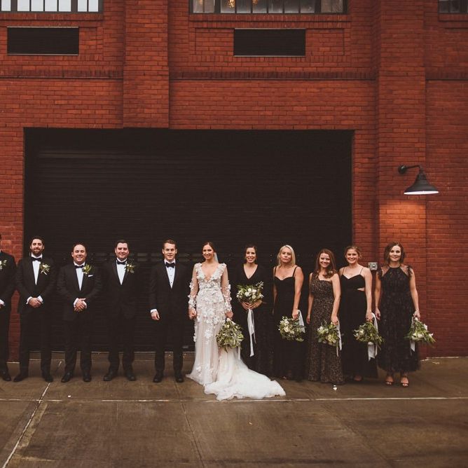 Bride and groom with their wedding party