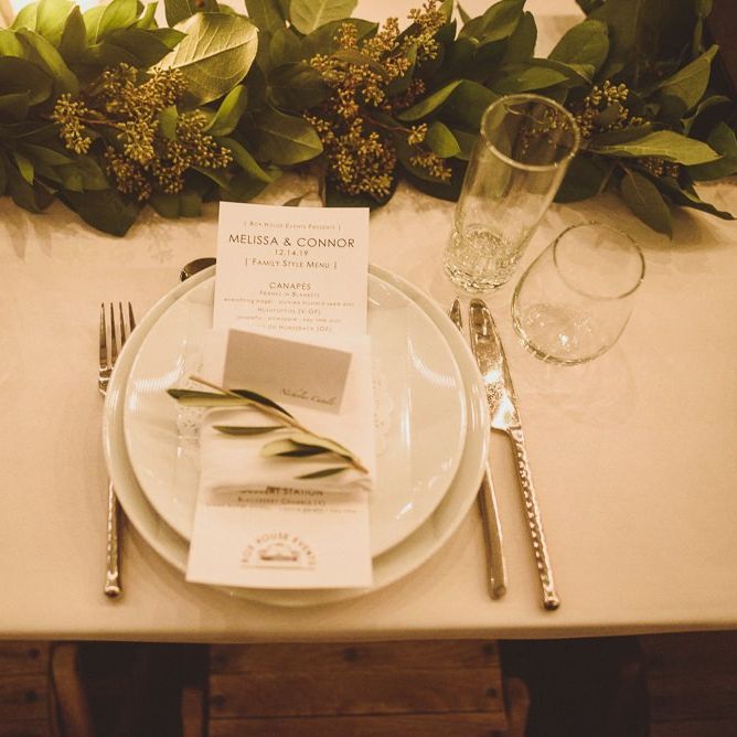 Wedding place setting at Winter wedding
