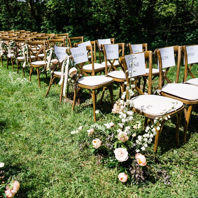 Outdoor Wedding Ceremony Chairs with Aisle Flowers