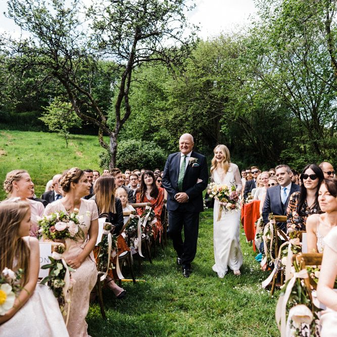Outdoor Wedding Ceremony Bridal Entrance in Andrea Hawkes  Dress