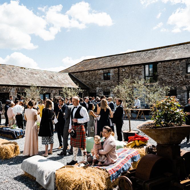 Drinks Reception at Anran Wedding Venue with Hay Bale Seating
