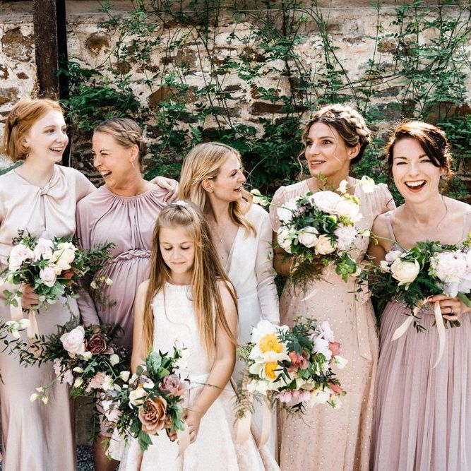 Bridal Party Portrait with Bridesmaids in High Street Dresses