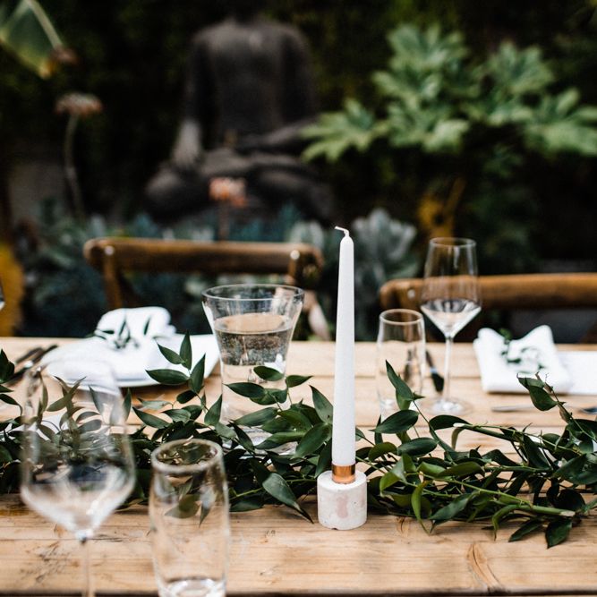 Table Decor with Foliage Runner and Taper Candle