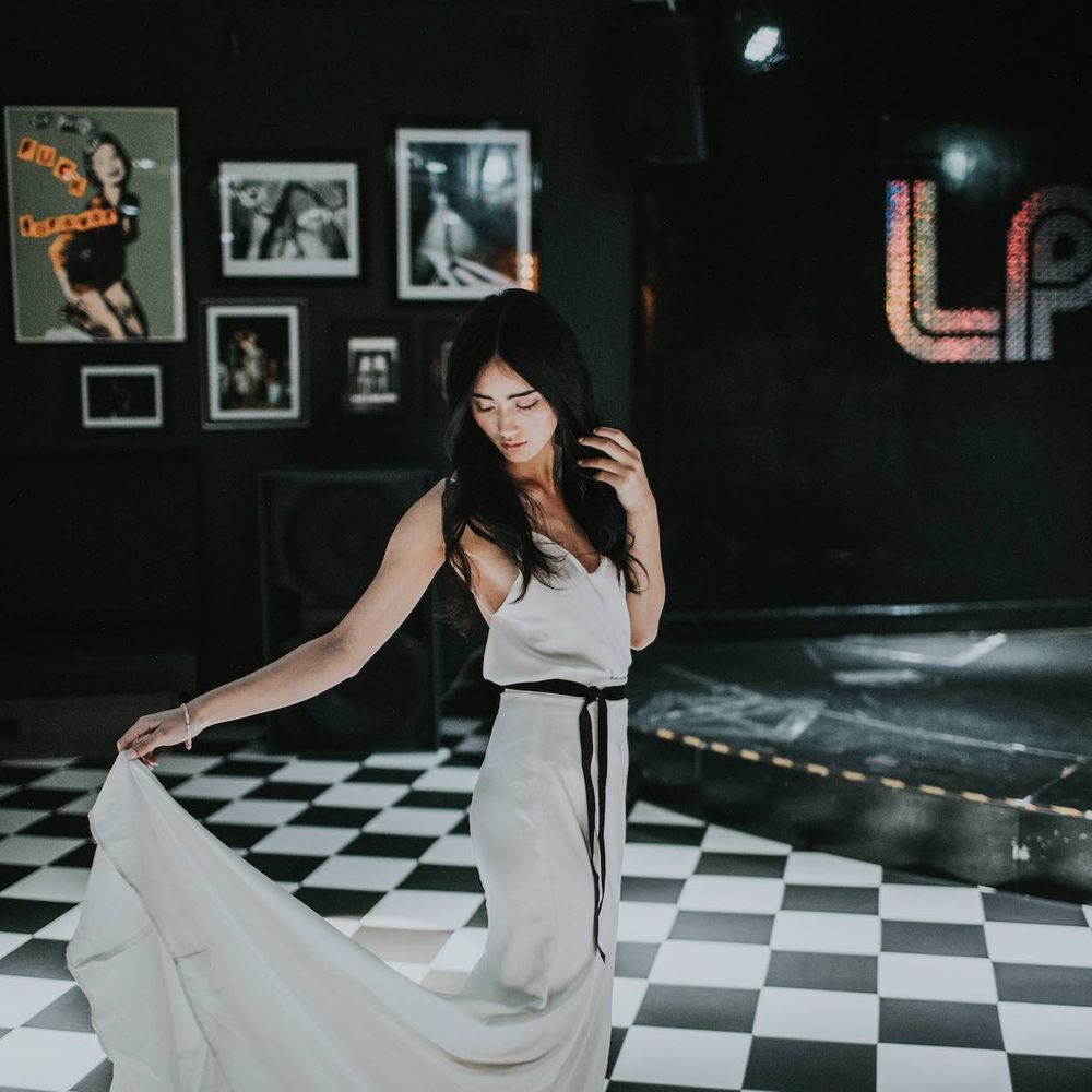 Bride in Slinky Marquis Bridal Gown | Minimalist Monochrome Inspiration with Anemone's &amp; White Genista Flowers styled by The Bijou Bride | Igor Demba Photography | Gione da Silva  Film