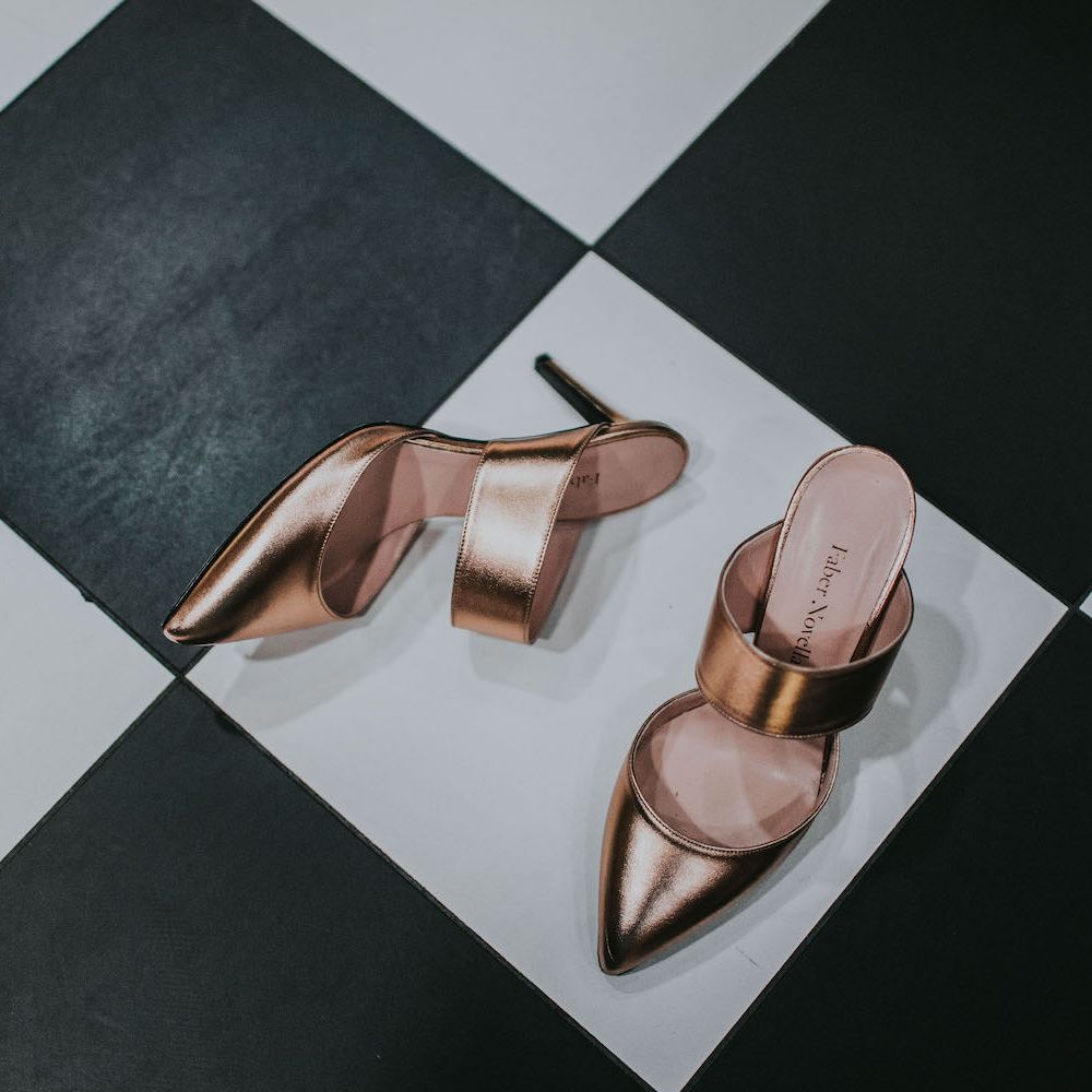Rose Gold Faber Novella Shoes | Minimalist Monochrome Inspiration with Anemone's &amp; White Genista Flowers styled by The Bijou Bride | Igor Demba Photography | Gione da Silva  Film