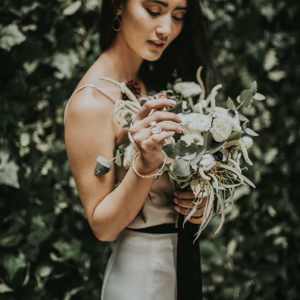 Anemone's &amp; White Genista Bouquet | Minimalist Monochrome Inspiration with Anemone's &amp; White Genista Flowers styled by The Bijou Bride | Igor Demba Photography | Gione da Silva  Film